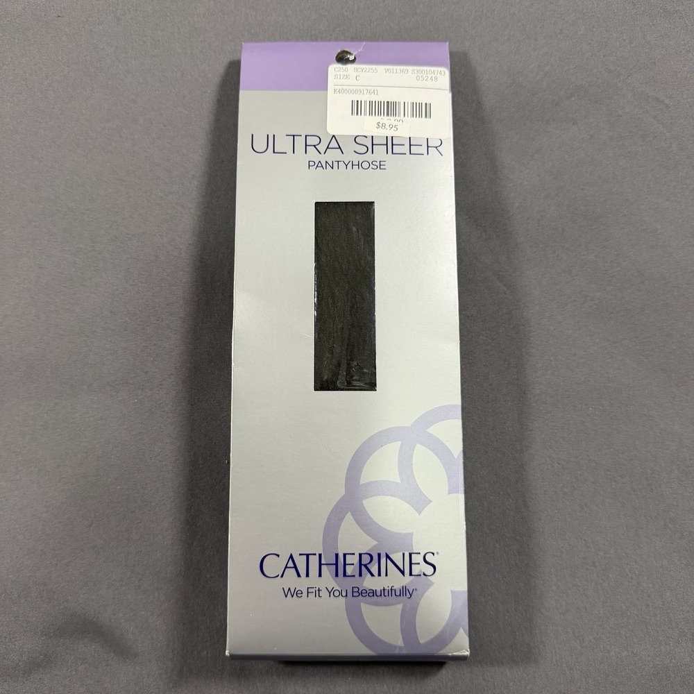 Catherines Pantyhose Ultra Sheer Hosiery Ribbed Panty Black Size C NEW